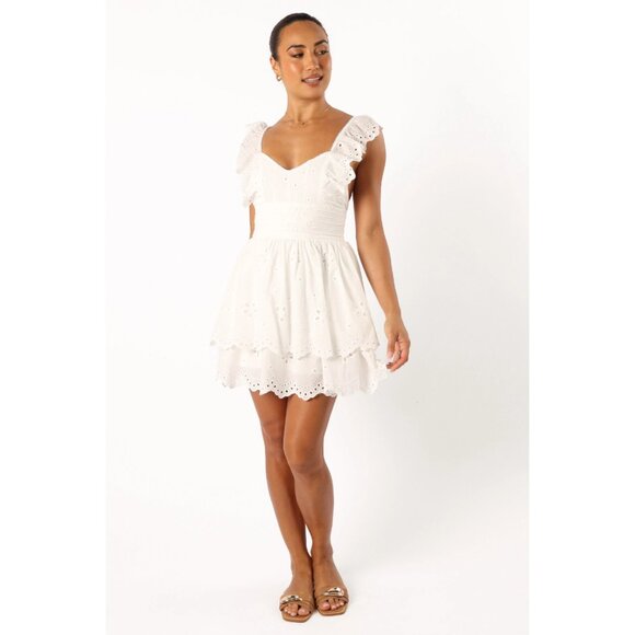 PETAL & PUP NWT SELDA FRILL SLEEVE MINI DRESS – WHITE SIZE MEDIUM - Picture 6 of 11